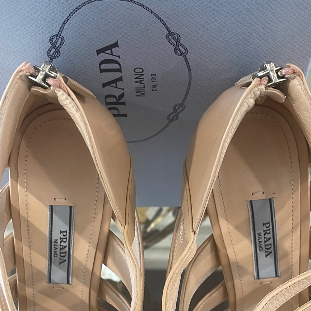Prada Women's Tan Cage Strappy Stilleto Heels - Picture 3 of 13